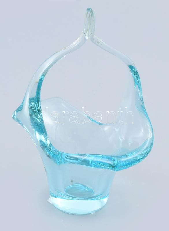 Cseh türkiz kristály kosárka. Hibátlan. 19 cm