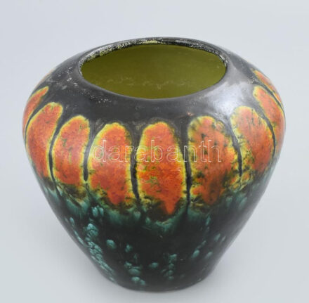 Péter Ferenc mázas kerámia váza. Kézzel festett, jelzett, hibátlan. 14 cm