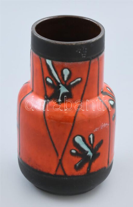 Osztrák retro mázas kerámia váza. Kézzel festett, jelzett hibátlan. 18 cm