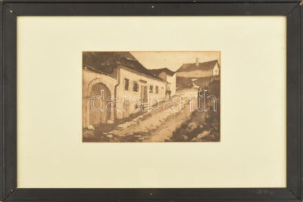 Jelzés nélkül: Városrészlet (Tabán?). Rézkarc, papír. Üvegezett fakeretben. 18,5x26 cm