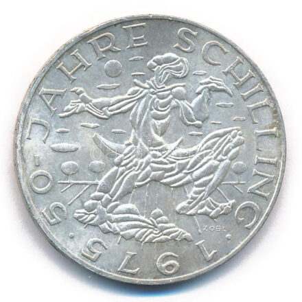 Ausztria 1975. 100Sch Ag '50 éves a schilling' T:XF patina, ph. Austria 1975. 100 Schilling Ag '50th Anniversary of the Schilling' C:XF patina, edge error Krause KM#2925