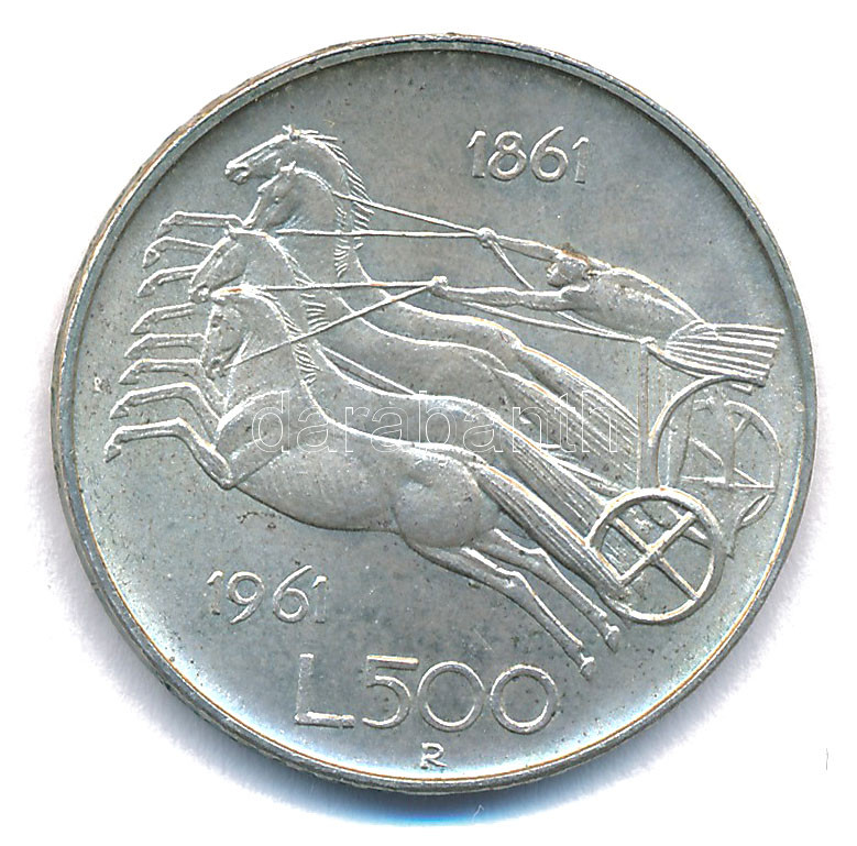 Olaszország 1961. 500L Ag 'Olasz egység centenáriuma' T:AU patina Italy 1961. 500 Lire Ag 'Italian Unification Centennial' C:AU patina Krause KM#99