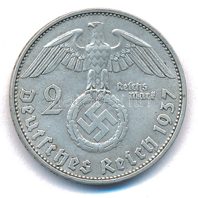 Német Harmadik Birodalom 1937D 5M Ag 'Hindenburg' T:XF patina German Third Reich 1937D 5 Reichsmark Ag 'Hindenburg' C:XF patina Krause KM#93 - Image 2