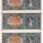 1946. 100.000MP (3x) sorszámkövetők 'B 212 061577 - B 212 061579' T:VF,F folt Adamo P30