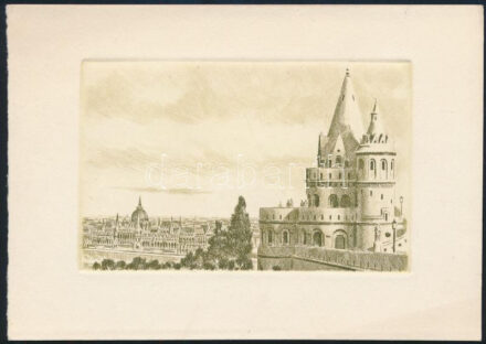 Gönczi Béla (1934-):): Halászbástya, rézkarc, papír, jelzett a karcon 7×10,5 cm