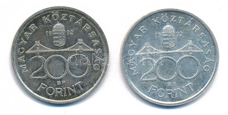 1992. 200Ft Ag 'MNB' (2x) T:AU,XF patina Adamo F13 - Image 2