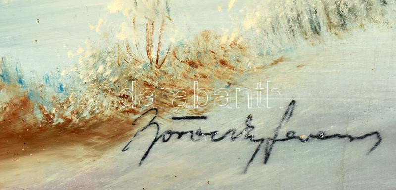 Böröczky Ferenc (1921-2004): Téli puszta. Olaj, farost, jelzett, keretben, 50x80 cm - Image 2