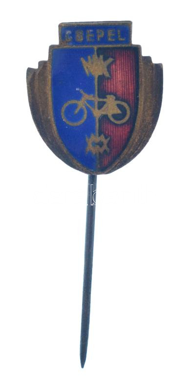 ~1950. 'Csepel' zománcozott bronz jelvény kerékpárral és a Csepel Művek logójával T:XF zománchiba