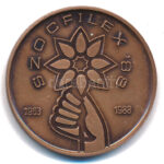 1988. 'SZOCFILEX '88 / Nemzetközi Bélyegkiállítás - Kecskemét 1988. VIII.12-21.' kétoldalas bronz emlékérem (42,5mm) T:AU
