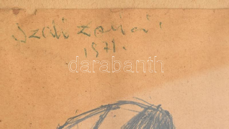 Angyalföldi Szabó Zoltán (1929-2014): Beszélgetők, 1971. Golyóstoll, papír, jelezve balra fent, kissé sérült. Üvegezett fakeretben. 19x28 cm. - Image 2