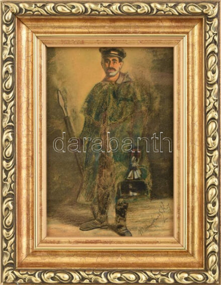 Mednyánszky jelzéssel: Katona. Pasztell, papír. Dekoratív, üvegezett fakeretben. 25x17 cm
