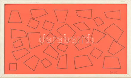 Olvashatatlan jelzéssel: Geometrikus formák. Akvarell, papír, üvegezett fakeretben. 28x43 cm