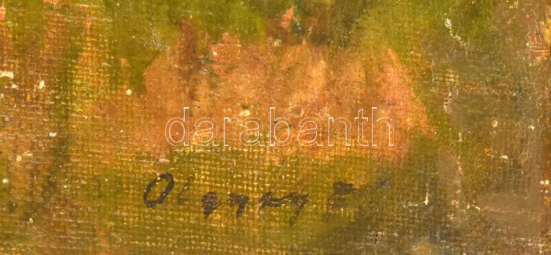 Olgyay Ferenc (1872-1939): Ökrös szekér. Olaj, vászon, jelezve jobbra lent. Restaurált. Apró felületi sérüléssel. Dekoratív, kissé sérült fakeretben, 60x80 cm - Image 2