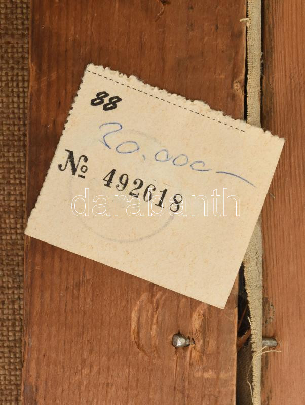 Olgyay Ferenc (1872-1939): Ökrös szekér. Olaj, vászon, jelezve jobbra lent. Restaurált. Apró felületi sérüléssel. Dekoratív, kissé sérült fakeretben, 60x80 cm - Image 3