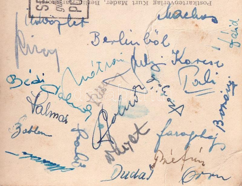 1954 Faragó, Dalnoki, Mátrai, Várhidi, Machos, Bédi, Rajna, Dávid, Orosz stb. aláírása a Dózsa Stadion címére küldött képeslapon - Image 2
