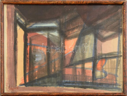 Major Kálmán (1919-2007): Fények. Akvarell, papír, üvegezett fakeretben. 21x31 cm