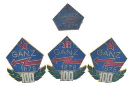 1978. 'Ganz 100' műgyantás fém jelvény (3db) + ~1970. 'Ganz' műgyantás fém jelvény T:AU,XF