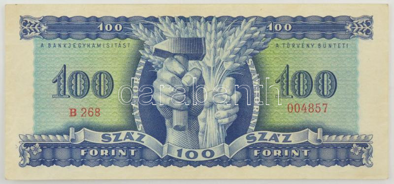 1946. 100Ft 'B 268 004857' T:F szép papír / Hungary 1946. 100 Forint 'B 268 004857' C:F fine paper Adamo F26 - Image 2