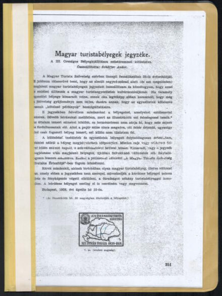 1938 Magyar turistabélyegek jegyzéke fénymásolat, p. 351-358.