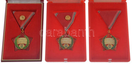 ~1970. 'Kiváló Munkáért' aranyozott, zománcozott fém kitüntetés mellszalagon, eredeti tokban (3db) egyik az egészségügyi miniatűrrel, másik a Mezőgazdasági Minisztérium miniatűrjével, a harmadik miniatűr nélkül T:AU