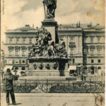 1900 Arad, Vértanúk szobra, üzletek / Martyrer-Denkmal / martyrs' monument, shops (kis szakadások / small tears)