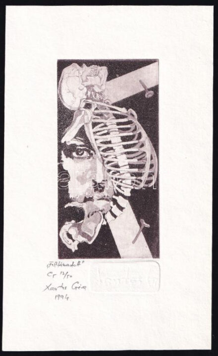 Xantus Géza (1958- ): Feltámadott. Aquatinta, papír, jelzett, számozott (13/50), 11×5,5 cm