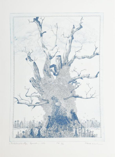 Zala Tibor (1920-2004): Balatonakarattyai legenda, 1982. Rézkarc, papír. Jelzett. Művészpéldány E.A. II/VII. számozással. 39x29 cm