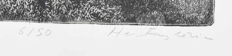 Hertay Mária (1932-2018): Akácfák. Rézkarc, papír. Jelzett. Számozott: 6/50. Lap alján rézkarcot nem érintő apró sérüléssel. 44x28 cm - Image 2