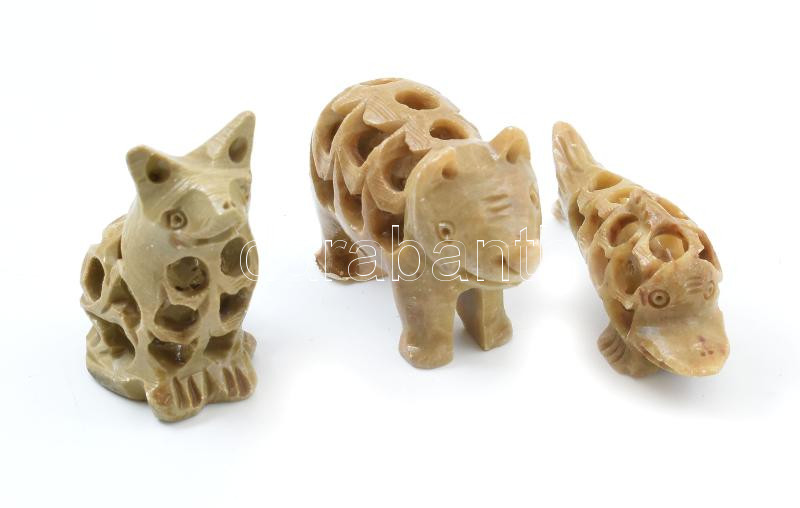 6 db állatfigura, faragott zsírkő, h: 4-5 cm - Image 3