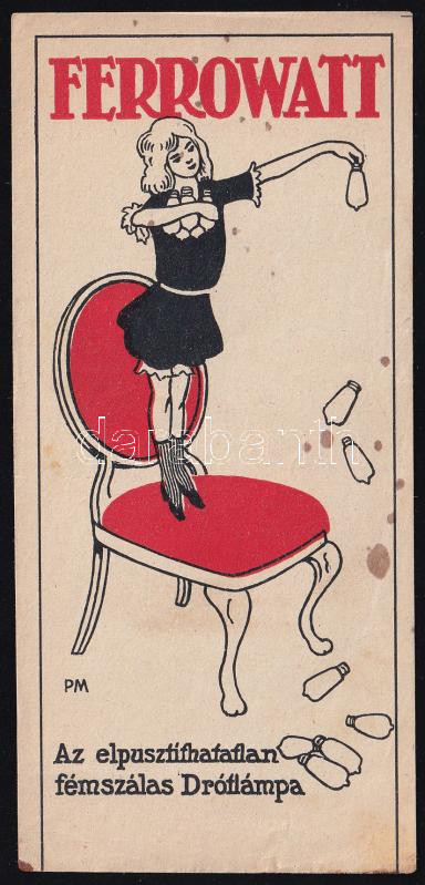 cca 1920-1930 Ferrowatt, art deco számoló cédula, kissé foltos. 14x6,5 cm.