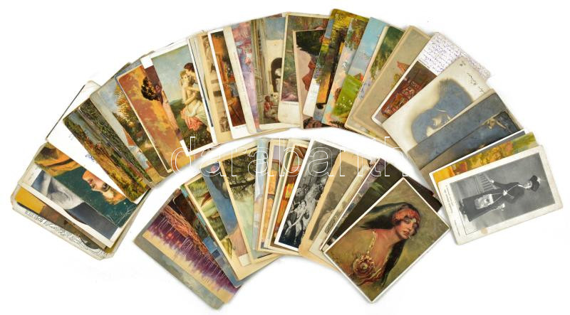 Kb. 80 db RÉGI művész képeslap vegyes minőségben / Cca. 80 pre-1945 art motive postcards in mixed quality