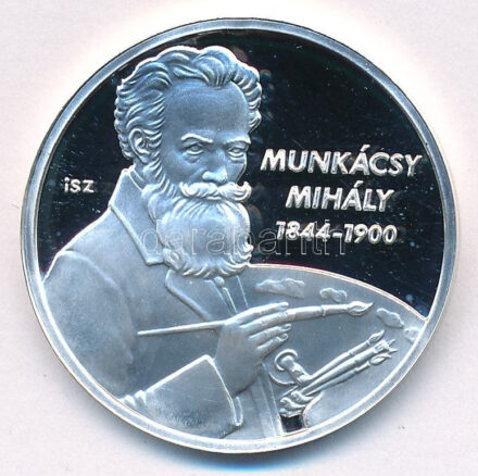 ifj. Szlávics László (1959-) 2011. 'Nagy Magyarok / Munkácsy Mihály 1844-1900' kétoldalas, peremen jelzett Ag emlékérem tanúsítvánnyal (10g/0.999/30mm) T:PP patina