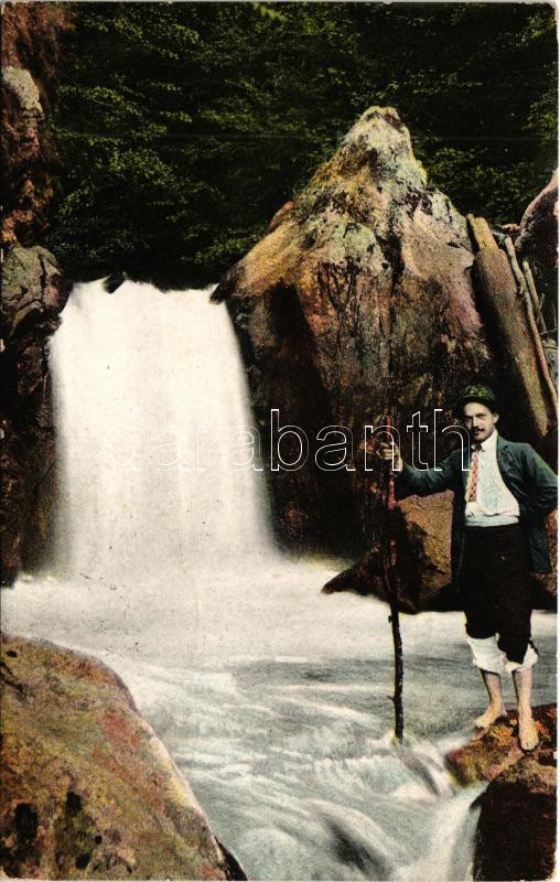 1915 Szebenjuharos, Hohe Rinne, Paltinis (Nagyszeben, Sibiu); Zibinswasserfall. Section Hermannstadt S.K.V. 1911. / völgy, vízesés / valley, waterfall