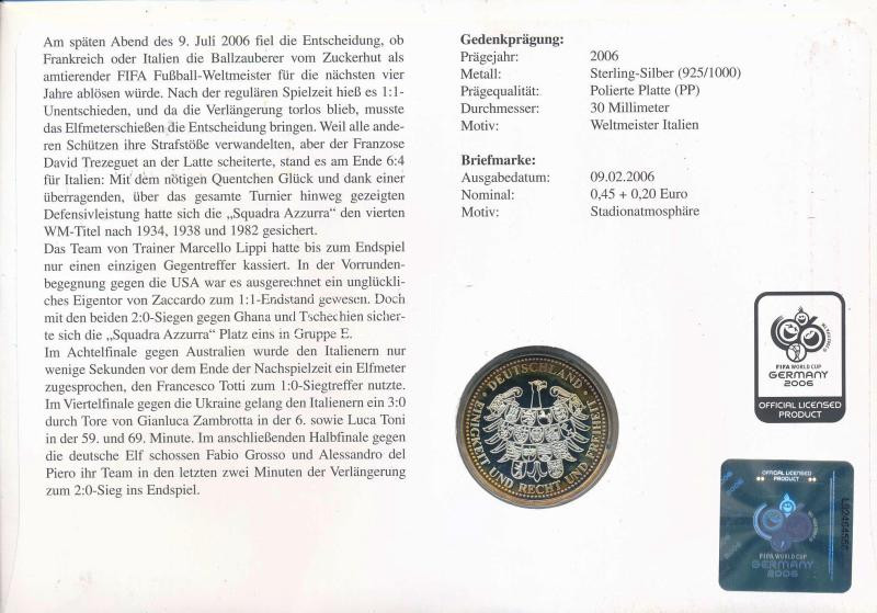 Németország 2006. 'FIFA Labdarúgó Világbajnokság, Németország' Ag emlékérem megcímzett érmés borítékon, elsőnapi bélyegzős bélyeggel, hátoldali tanúsítvánnyal, ismertetővel (~10g/0.925/30mm) T:PP patina Germany 2006. 'FIFA - Image 2