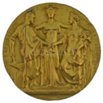 Belgium 1897. 'Brüsszeli Nemzetközi Kiállítás' aranyozott bronz emlékérem. Szign.: JUL LAGAE SCULT - WOLFERS FECT (70mm) T:XF,VF több ph. Belgium 1897. 'Brussels International Exposition' gilt bronze commemorative medallion. 'EXPOSITION