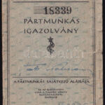 1948 Bp., pártmunkás igazolvány, Magyar Kommunista Párt, Kádár János aláírásával, fénykép nélkül, kissé foltos, apró lapszéli szakadásokkal