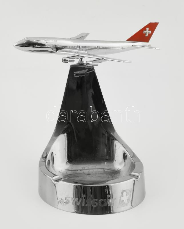Swissair hamutartó repülőgép BÜHLER 7833, nikkelezett fém, jelzett, m: 18 cm