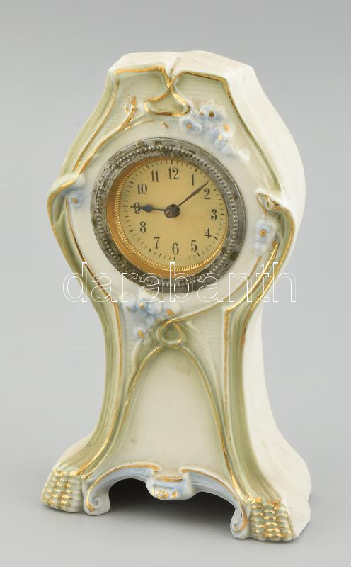 Antik porcelán asztalióra, kopott, nem jár, jelzés nélkül m: 20 cm