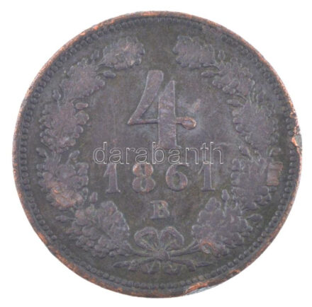 1861B 4kr Cu Körmöcbánya T:VF ph, kis lapkahiba