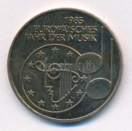 NSZK 1985F 5M Cu-Ni 'A zene európai éve' T:AU,XF patina FRG 1985F 5 Mark Cu-Ni 'European Year of Music' C:AU,XF patina Krause KM#162