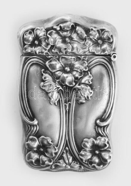 Ezüst (Ag) szecessziós gyufatartó, jelzett, javított, kis horpadással, 7x4cm, nettó: 24,2 g