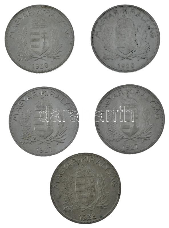 1926-1939. 1P Ag (5xklf) teljes sor! T:AU-VF patina, kis ph Adamo P6