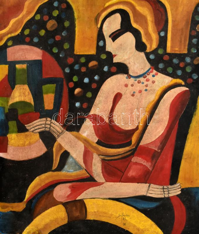 Scheiber H. 930 jelzéssel: Art Deco hölgy. Olaj, karton, kis sérüléssel, 56x48 cm