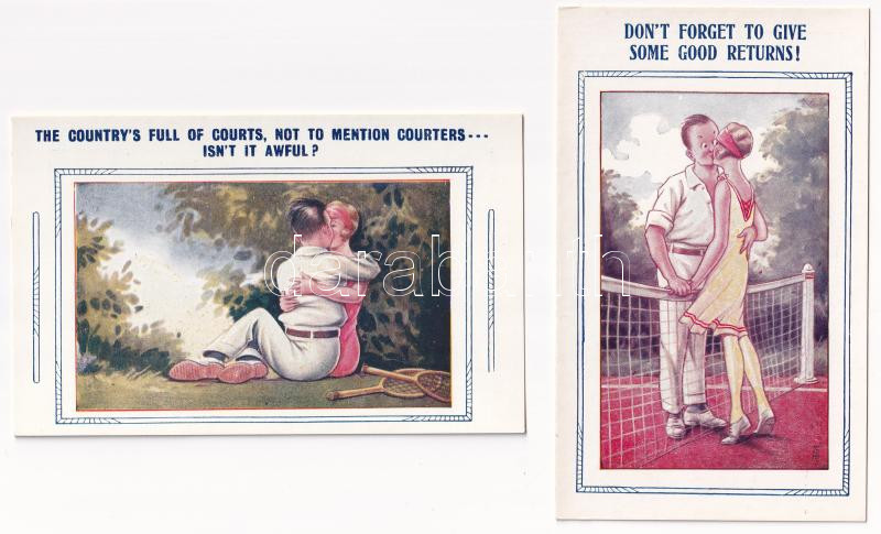 Tennis Comic - 5 db régi amerikai tenisz humor képeslap / 5 pre-1945 American sport postcards - Image 3