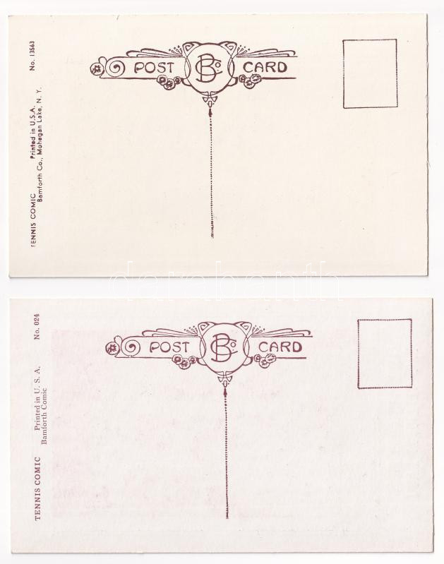 Tennis Comic - 5 db régi amerikai tenisz humor képeslap / 5 pre-1945 American sport postcards - Image 4