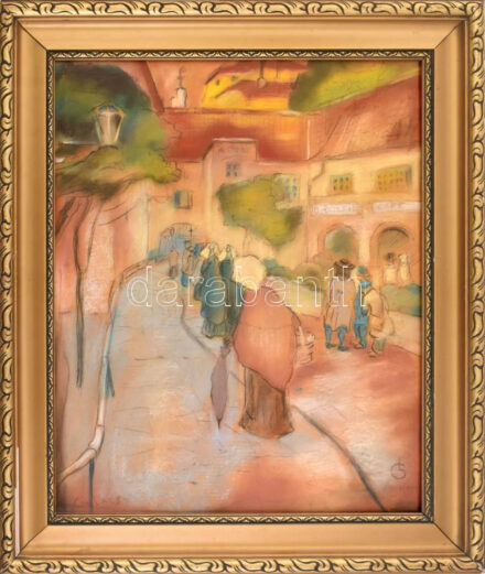 GL jelzéssel: Utca. Vegyes technika, karton, üvegezett keretben, 50x39 cm