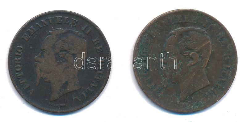 Olaszország 1861. 5c bronz 'II. Viktor Emánuel' (2xklf) 'M' és 'N' verdejellel T:F patina, ü. Italy 1861. 5 Centesimi bronze 'Vittorio Emanuele II' (2xdiff) with 'M' and 'N' mintmarks C:F patina, ding Krause KM#3
