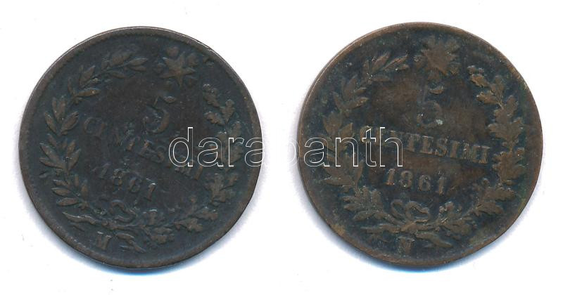Olaszország 1861. 5c bronz 'II. Viktor Emánuel' (2xklf) 'M' és 'N' verdejellel T:F patina, ü. Italy 1861. 5 Centesimi bronze 'Vittorio Emanuele II' (2xdiff) with 'M' and 'N' mintmarks C:F patina, ding Krause KM#3 - Image 2