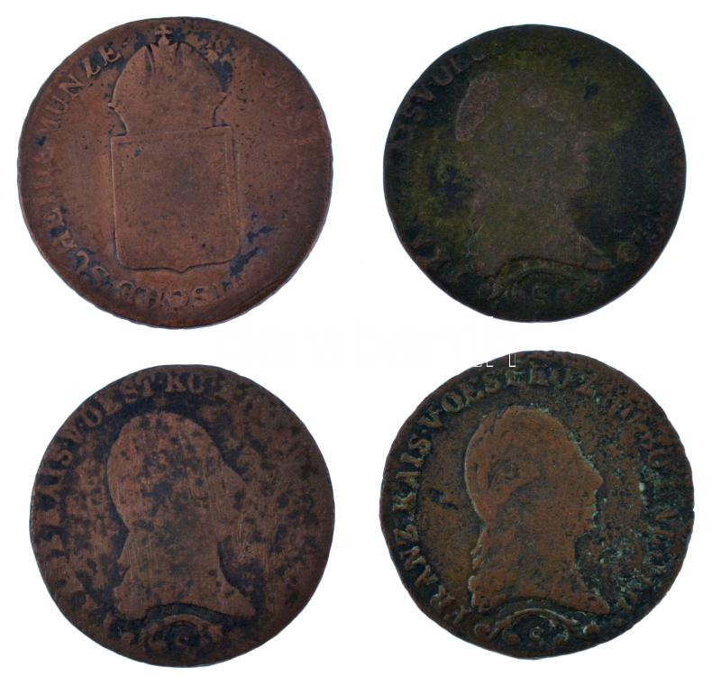 1812S 1kr Cu 'I. Ferenc' (3x) Szomolnik + 1816S 1kr Cu Szomolnik T:F patina