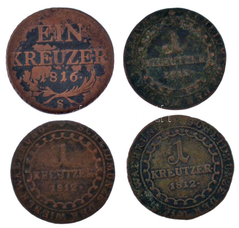 1812S 1kr Cu 'I. Ferenc' (3x) Szomolnik + 1816S 1kr Cu Szomolnik T:F patina - Image 2